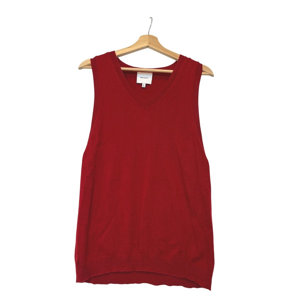 Reformation Red Recycled Cashmere V-Neck Sweater Vest XL Sleeveless Knit‎ Office